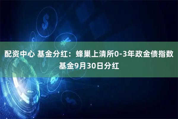 配资中心 基金分红：蜂巢上清所0-3年政金债指数基金9月30日分红